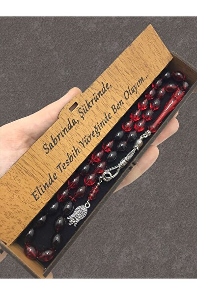 KANUNİ TESBİH مسبحة عيد الحب، مسبحة خشبية باللون الأحمر والأسود