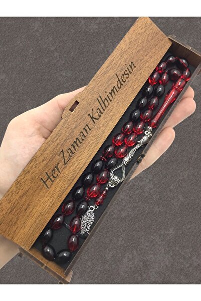 KANUNİ TESBİH Mărgele de rugăciune cu cutie din lemn moară roșu negru