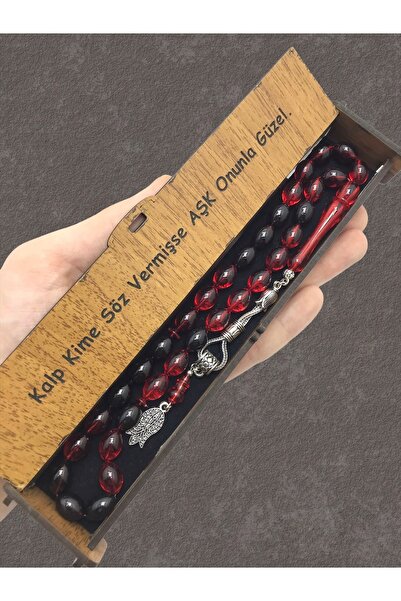 KANUNİ TESBİH Mărgele de rugăciune cu cutie din lemn moară roșu negru