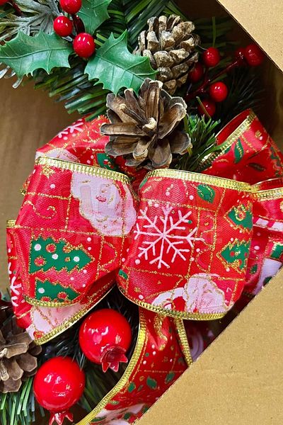 Huzur Party Store Χριστουγεννιάτικο Διακόσμηση - 33x33 εκ. Χριστουγεννιάτικο στεφάνι λουλούδι πόρτας, Πρωτοχρονιάτικο στολίδι