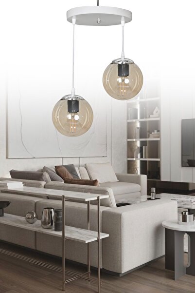 ŞL Şef Light Sarkıt Tepsi Beyaz 2'li Bal Camlı Avize