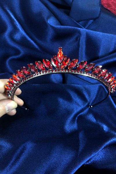 Hobigram Coroană de mireasă cu henna roșie subțire – coroană, piatră de cristal, model elegant, coroană de mireasă, accesoriu de păr