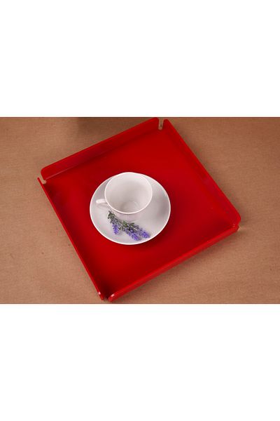Asfal صينية زجاج شبكي أحمر مقاس 20×20 سم، صينية تقديم للقهوة والشاي والعروض التقديمية والهدايا مقاس 3 مم