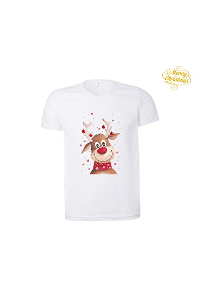 HediyeMania Λευκό Πρωτοχρονιάτικο Σχέδιο με τύπωμα Μπλουζάκι από βαμβακερό πο...