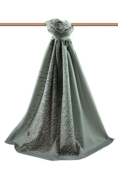 Vissona Γυναικείο Luxury Medina Silk Shawl Water Green - Cream