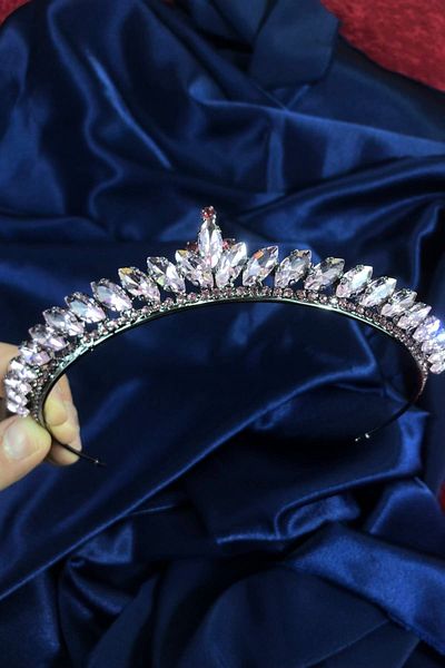 Hobigram Coroană de mireasă cu henna, cu piatră subțire roz – Coroană, piatră de cristal, model elegant, coroană de mireasă, accesoriu de păr –