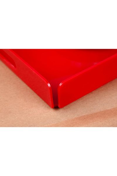 Asfal صينية زجاج شبكي أحمر بمقبض مقاس 25x25 سم، صينية تقديم للقهوة والشاي والعروض التقديمية والهدايا مقاس 3 ملم
