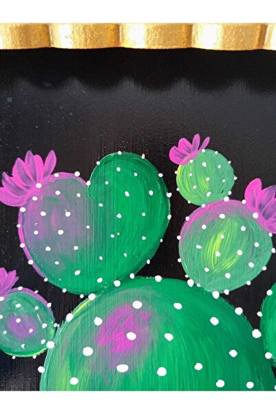 ASLI El Boyaması Kaktüslü Ahşap Ekmeklik Ve Poşetlik Takımı