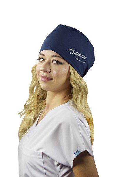 Nur Medikal Giyim Unisex Lacivert Tek Ata Imza Nakışlı Cerrahi Bone Doktor Sa...