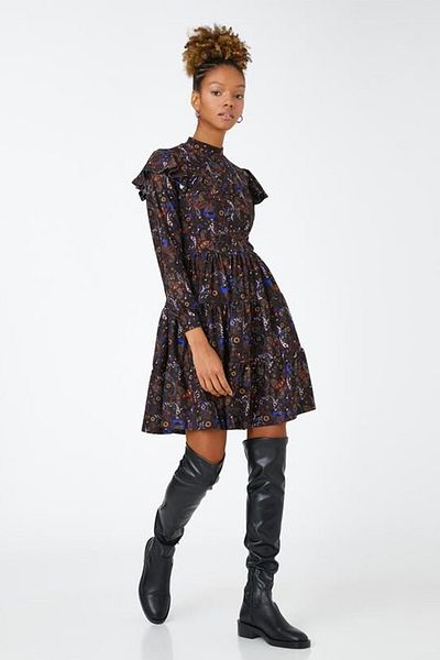 Koton Women's Long Sleeve High Collar Floral Dress 3wal80022ık