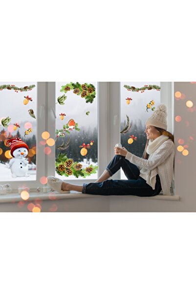 TELLGRAF REKLAM HİZMETLERİ New Year Themed Glass and Wall Sticker Ornament (L...