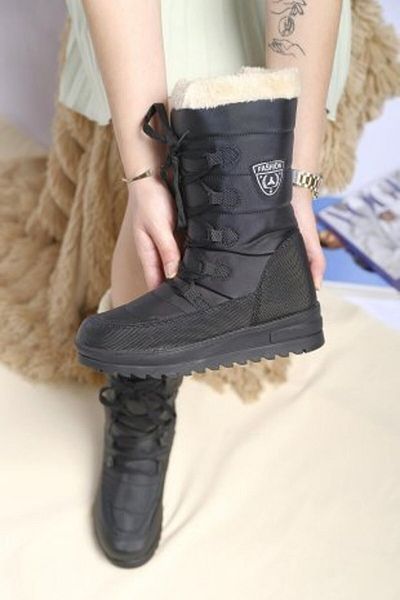 Twingo Daily Non-Slip Sole Fur Laced Black Women's Children's Snow Boots