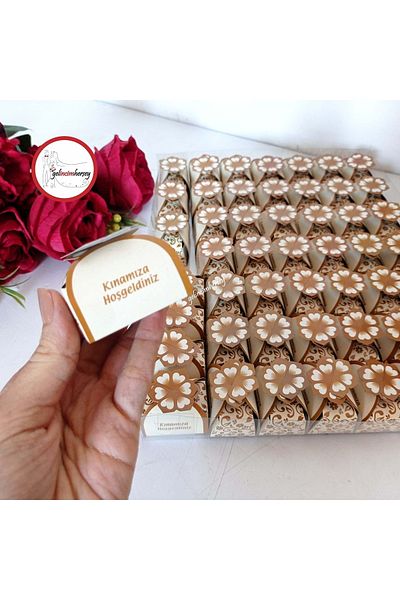 Gelincimherşey Cream 50 Pieces Welcome to Our Henna Written Daisy Box Henna