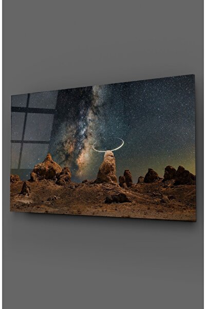 TAULART Tablou de sticlă cu vedere în spațiu pe timp de noapte