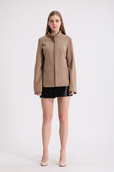 Leather Club Camel-krem Çift Taraflı Süet Deri Ceket