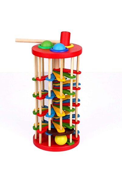 HEPBİMODA Ahşap Renkli Merdivenli Çekiç Oyunu Eğitici Ahşap Çekiçli Oyuncak