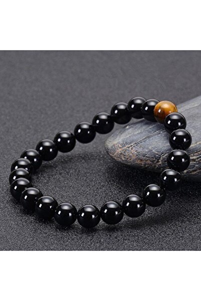 Generic Brand 8 Mm Shiny Onyx Tiger Eye Men's Mala Bracelet