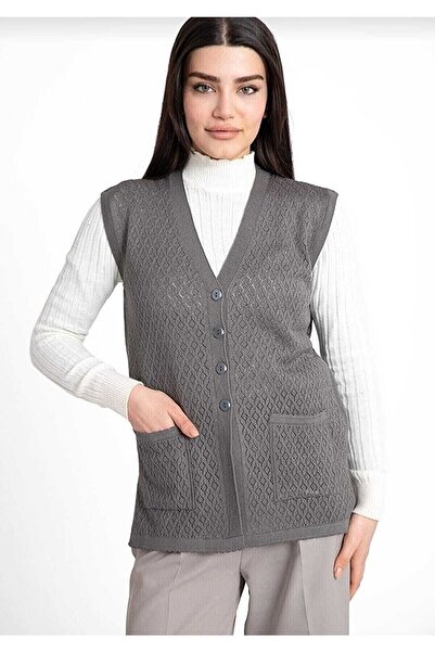 Nacar Kadın Orta Yaş Ve Üzeri Merserize Cepli Düğmeli Anne Yelek