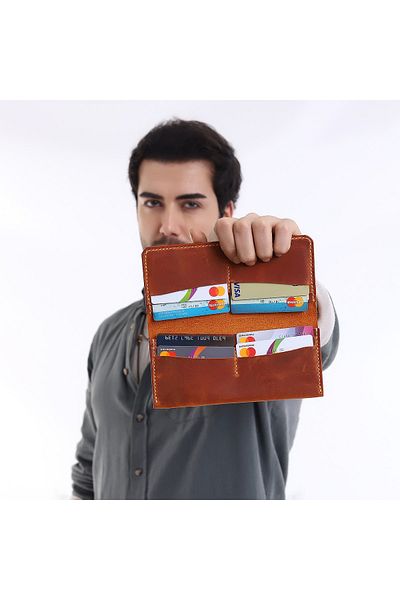 REON CRAFT Long Model Genuine Leather Wallet with Phone Housing Camel