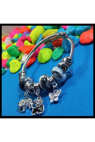 FAMİLY Fil Temalı Charmlı Silver Renk Paslanmaz Ve Kararmaz Çelik Bileklik