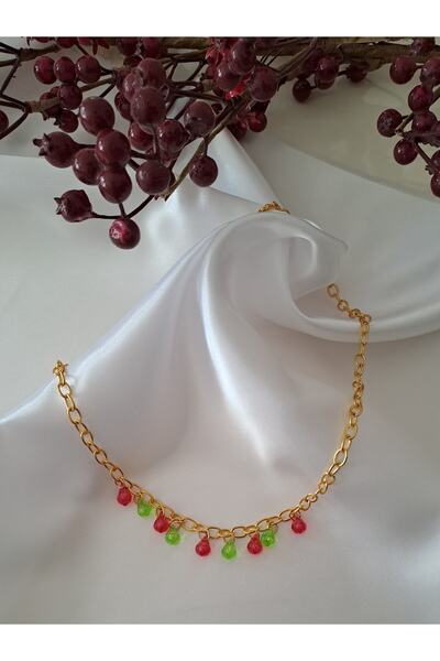 SOUL BY A&B Kırmızı Yeşil Damla Taşlı Yılbaşı Kolye Hediye Şık Zarif Renkli