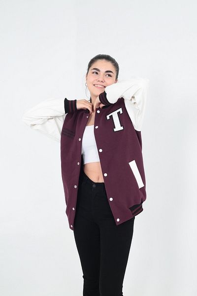 Sporting Women's Burgundy White Relaxed Cut College Coat