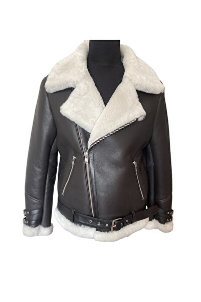 asus deri Talladega - سترة رجالية بنية من فرو الأغنام الأصلي