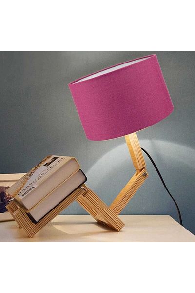 TEKAY AYDINLATMA Sitting Man Lampshade Natural Wooden Movable Body Fuchsia Jute Head with Bookshelf