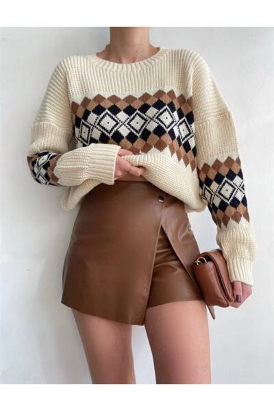 CİZA MODA Taba Düğme Detaylı Mini Deri Şort Etek