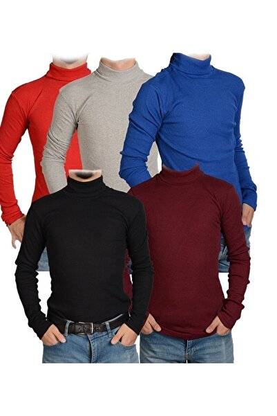 NOBLE STORE Unisex 5 Piece Set Fisherman Thin Knitwear Slim Fit Turtleneck Bo...