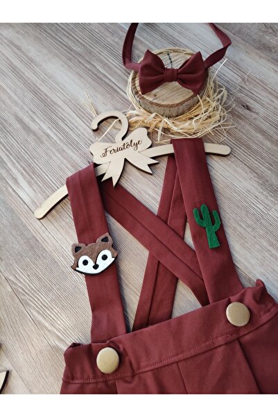 Feriatolye Cinnamon Salopet Fox Cactus Concept Baby Boy Birthday Special Day Outfit