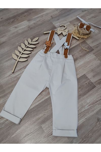Feriatolye Safari Concept Zebra-Tiger Figured Stone Color Salopet Baby Boy Birthday Outfit