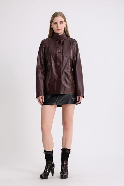 Leather Club Palton din piele cu nasturi bordeaux