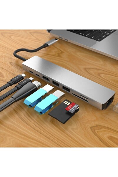FLAGEN Apple Macbook Pro 13 Type-C Coupler 8 In 1 Ethernet SD USB HDMI