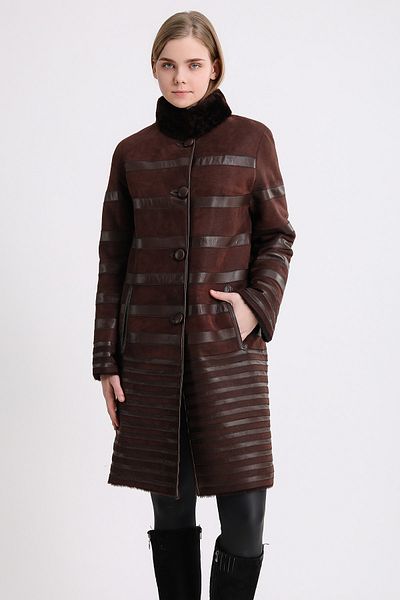 Leather Club Brown Double Sided Fur Coat with Leather Accessories