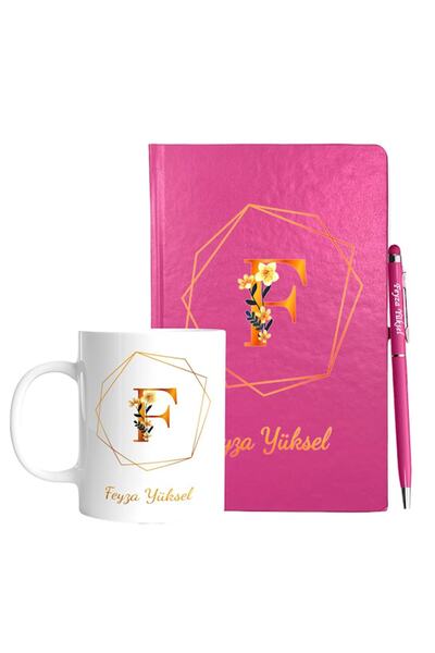 Genel Markalar Kişiye Özel Pembe Defter Kalem & Kupa Hediye Seti