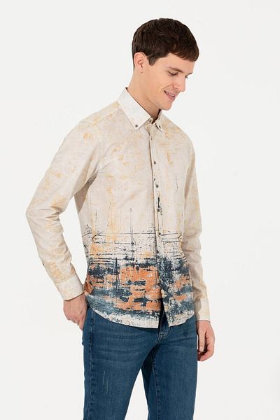 Pierre Cardin Πουκάμισο σε μπεζ Slim Fit