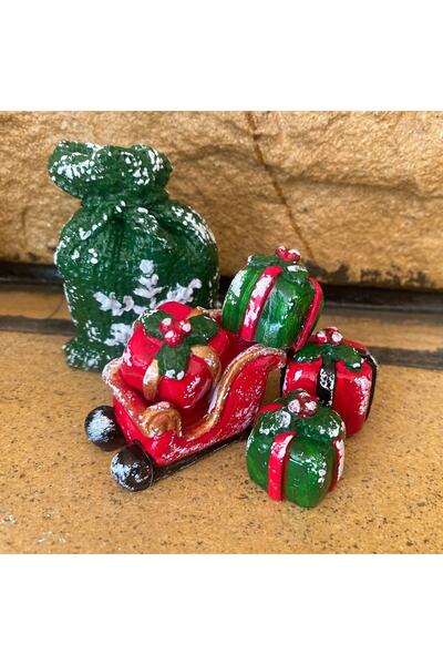 Genel Markalar Renkli Noel Baba ve Hediye Çuvalı Biblo Seti, Miniboy, Yılbaşı...