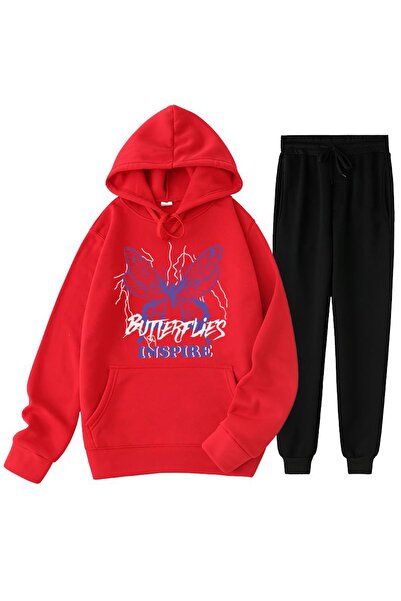 Trend Sizde Σετ φόρμας Unisex Red Butterfly μπροστά με στάμπα