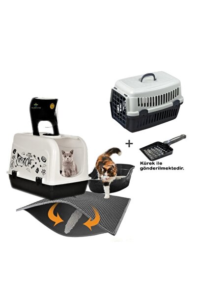 Yıldızhane Kapalı Maxi Kedi Tuvalet Kabı Üsten Açılır + Taşıma Kabı + Elekli ...