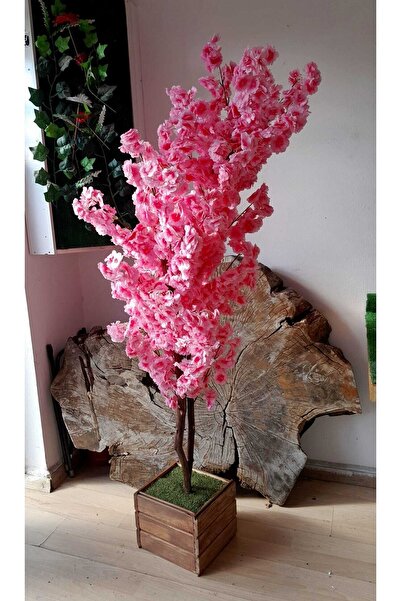 YEŞİLADA Yapay Pembe Bahardalı Ağacı 1.50 Mt Boy Ahşap Saksıda Pembe Dal Yaz ...