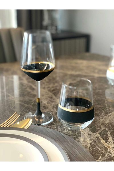 The Mia Glw0001 Glow Wine Glass Set of 6 Black Gold
