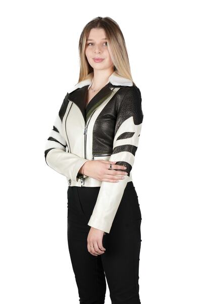 Avery's Biker Jacket In Black And White, Deri Ceket
