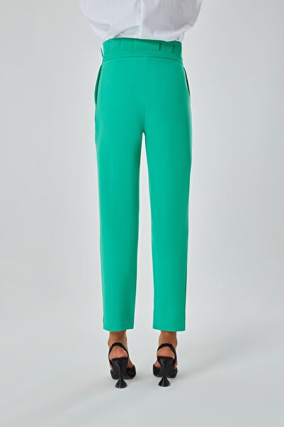 Mizalle Beli Pileli Yeşil Pantolon
