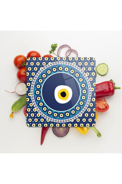 Decovetro Cam Kesme Tahtası Kare Nazar Boncuğu Desenli