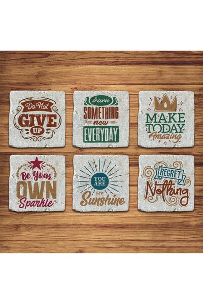 decorelax قاعدة أكواب من الحجر الطبيعي مكونة من 6 قطع موديل B (قصة)