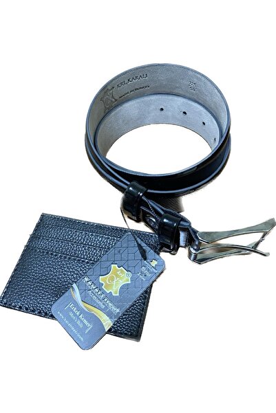 Karalı Deri Black Patent Leather Men's Suit Belt + Card Holder 2057-1-110 Cm