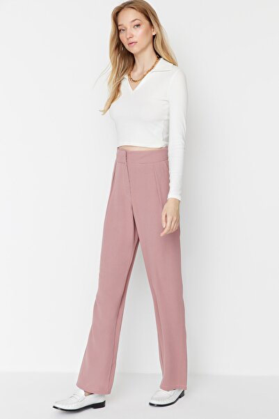 Trendyol Collection Dusty Rose Wide Leg Wide Leg Pleated Woven Trousers TWOSS19WX0017