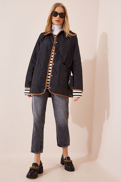 Happiness İstanbul Women's Black Oversize Quilted Coat FN02990