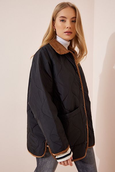 Happiness İstanbul Women's Black Oversize Quilted Coat FN02990